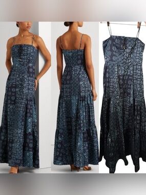 Ralph Lauren Blue Patterned Tie Front Maxi Dress NWT 6